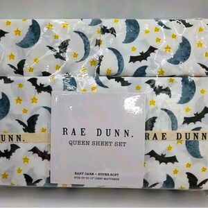 RAE DUNN Halloween Night Bats and Moon Queen Bed Sheets Set NWT